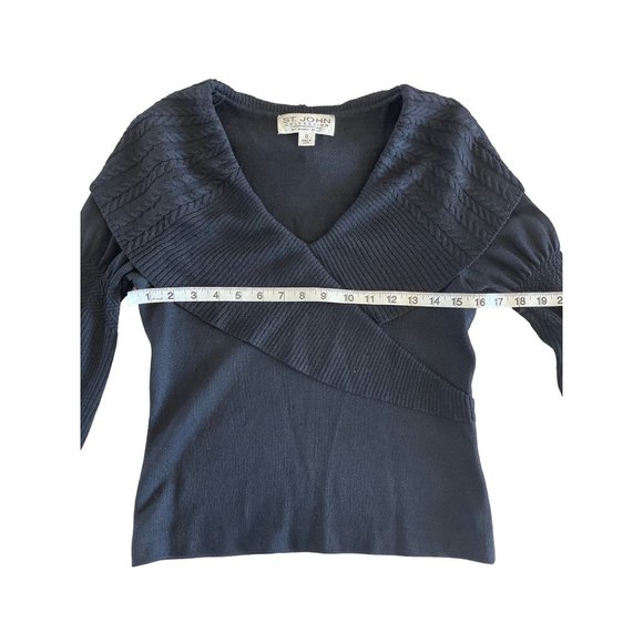 St. John‎ Collection by Marie Gray Black Faux Wrap Bell Sleeve Sweater 0 - Picture 8 of 11